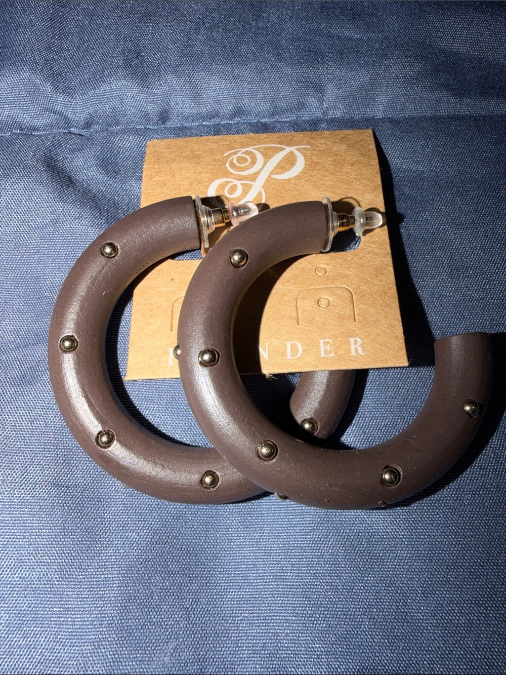 Plunder Brown Hoop Earrings with Brass Studs - Picture 1 of 2